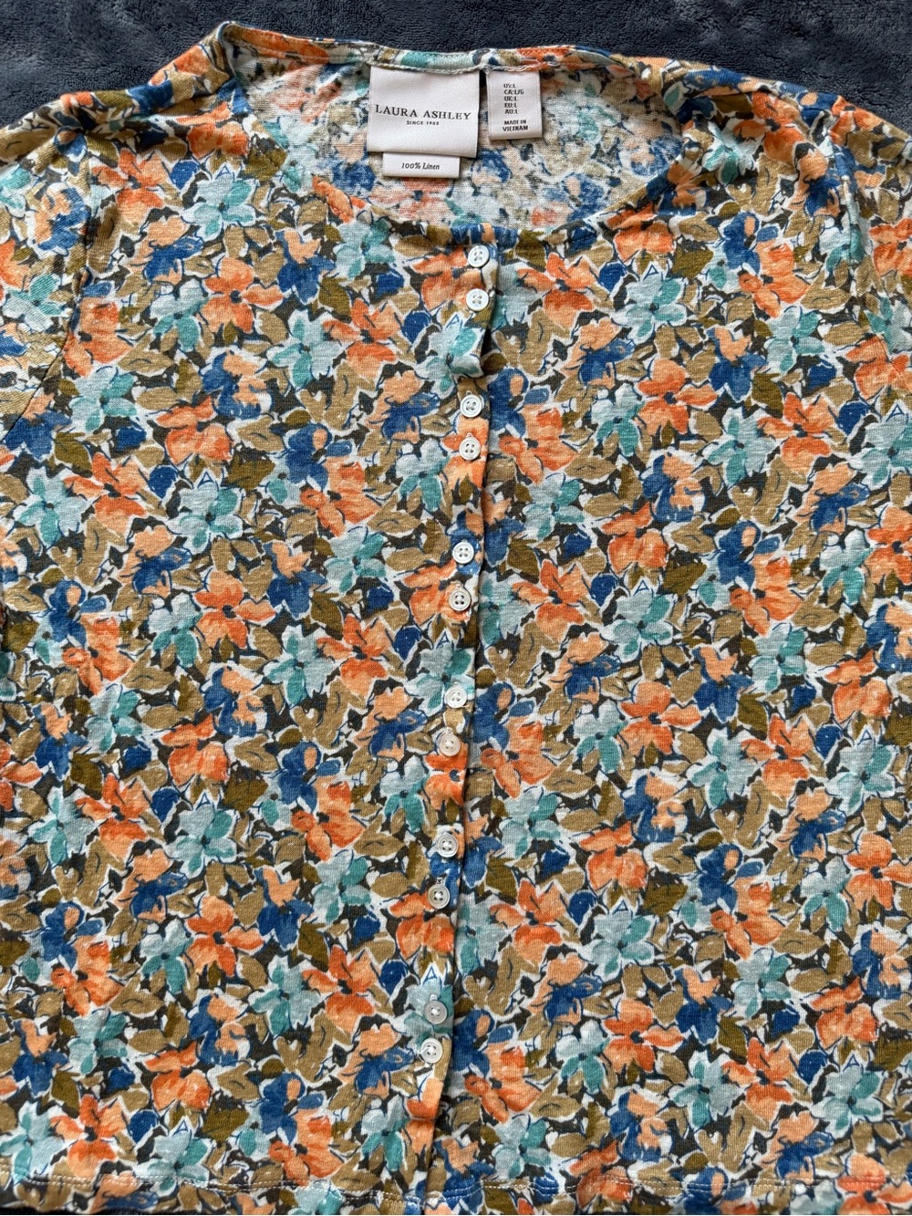 Laura Ashley Multicolor Floral Button-Front Short Sleeve Blouse - Picture 3 of 9